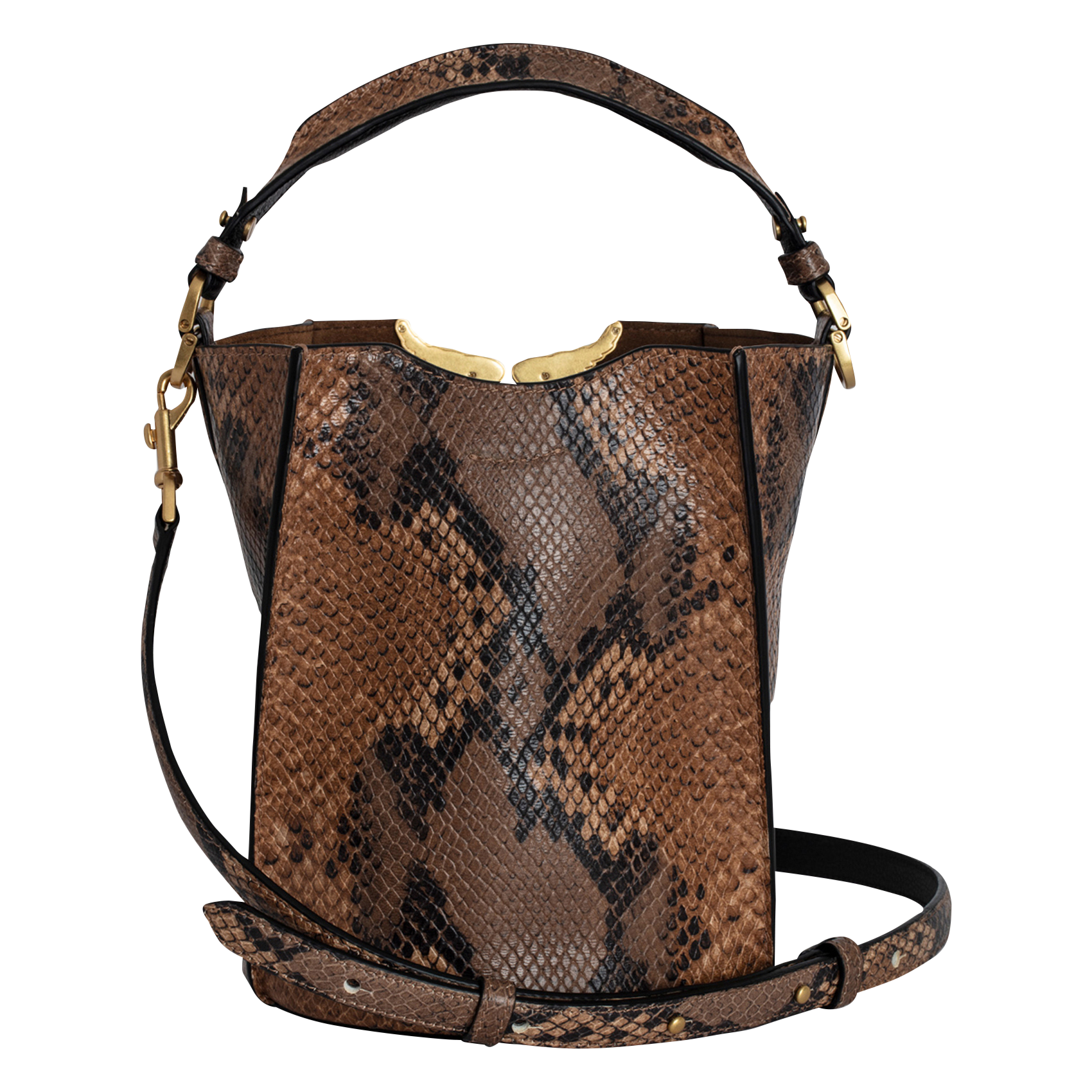 BORDERLINE - Sac seau en cuir embossé python | Marron
