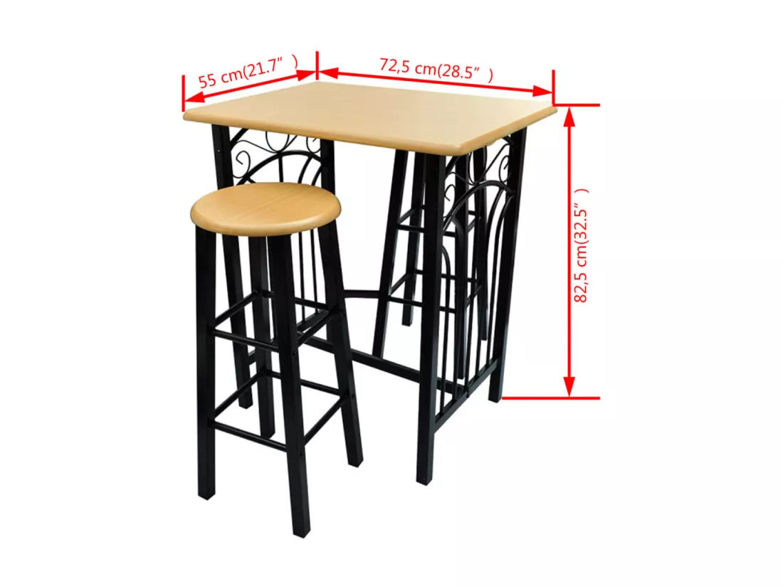 Ensemble de table à dîner Bois brun roux avec noir Acier