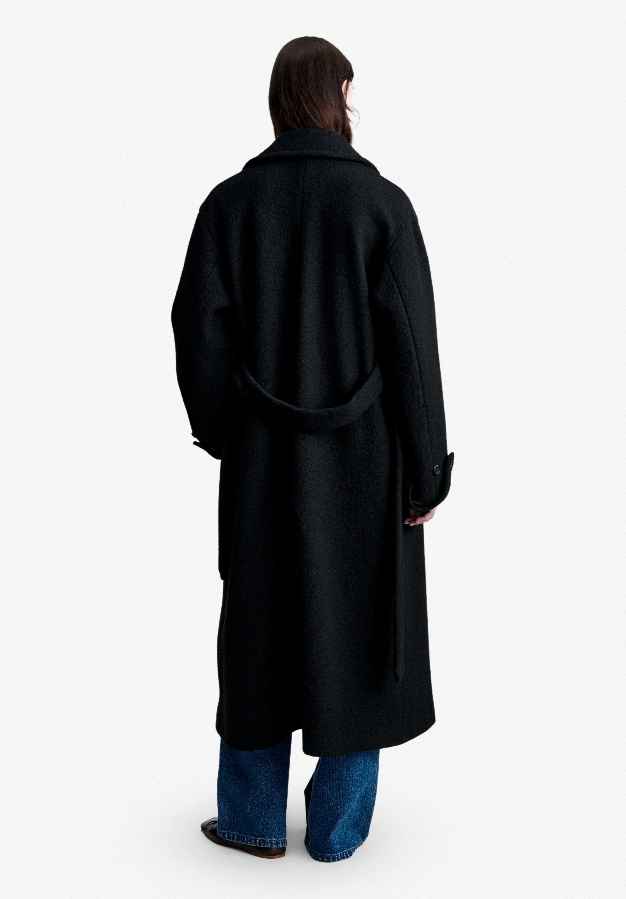 Manteau oversize noire en laine italienne bouillie - Noir