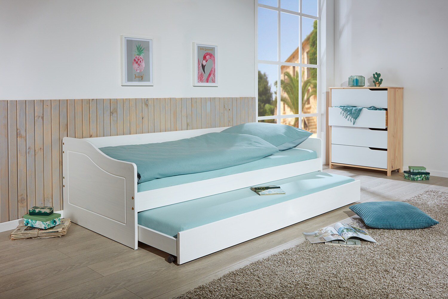 Inter Link Funktionsbett Kinderbett Malte 90x200 cm inkl. Ausziehbett - Weiss