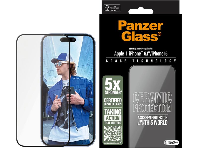 Panzerglass Displayschutz Ultra Wide Fit Ceramic iPhone 15/ Ceramic-Display-Schutzfolie für das Apple iPhone 15/iPhone 16