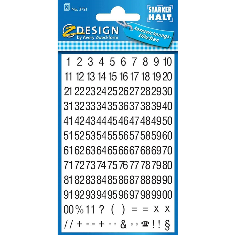 Z-Design Sticker, Zahlen 1-99 + 00 + Sonderzeichen