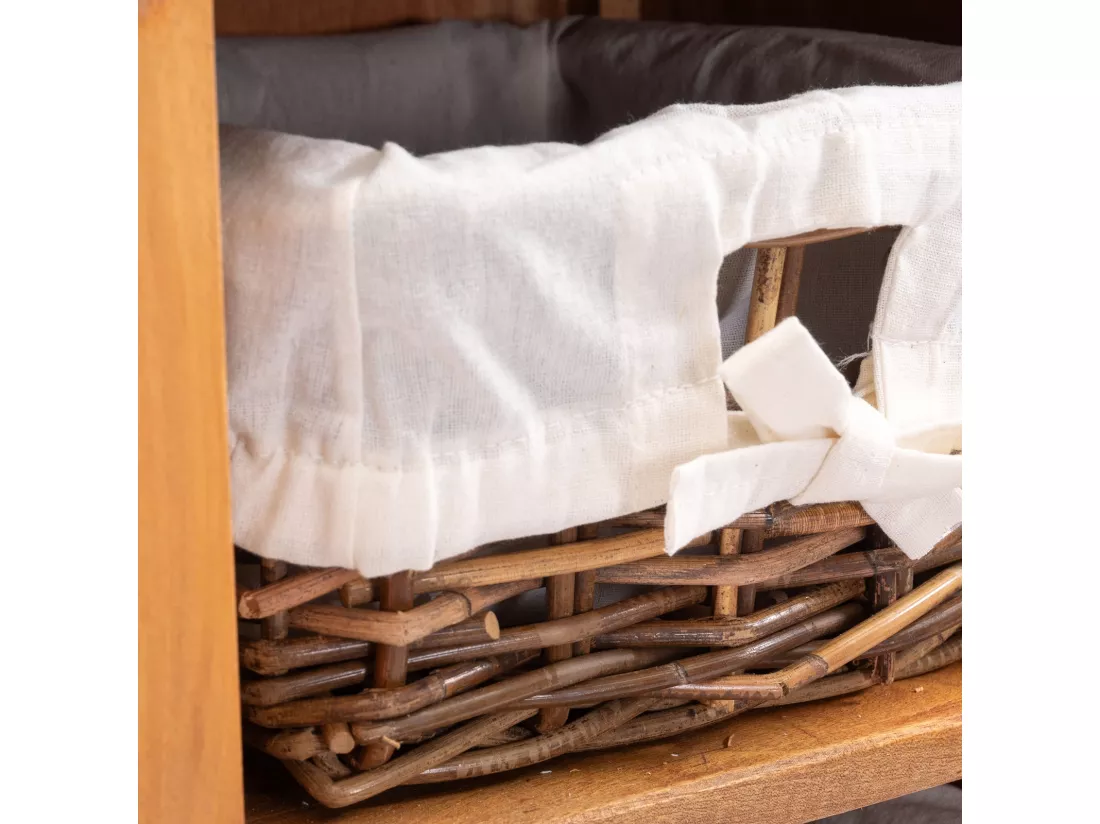 COMMODE Willi Bois massif en acajou, 2 paniers couleurs naturelles