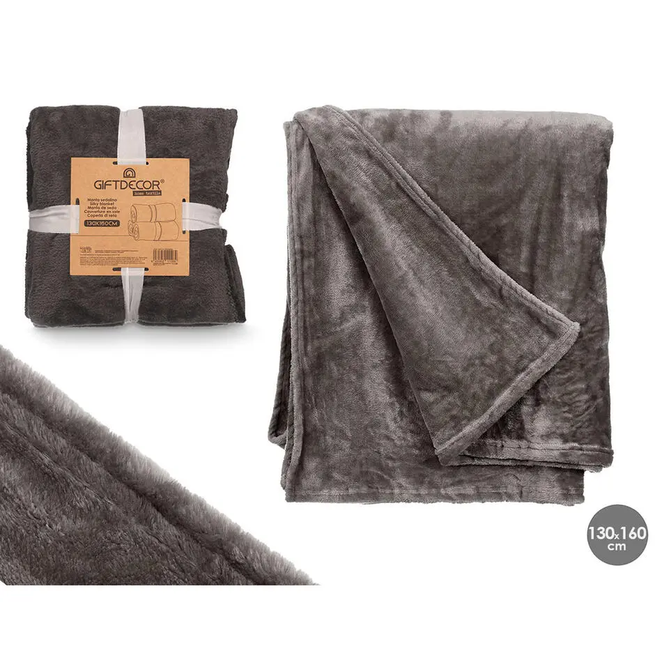 Giftdecor Fleece plaid - donkergrijs - polyester - 130 x 160 cm