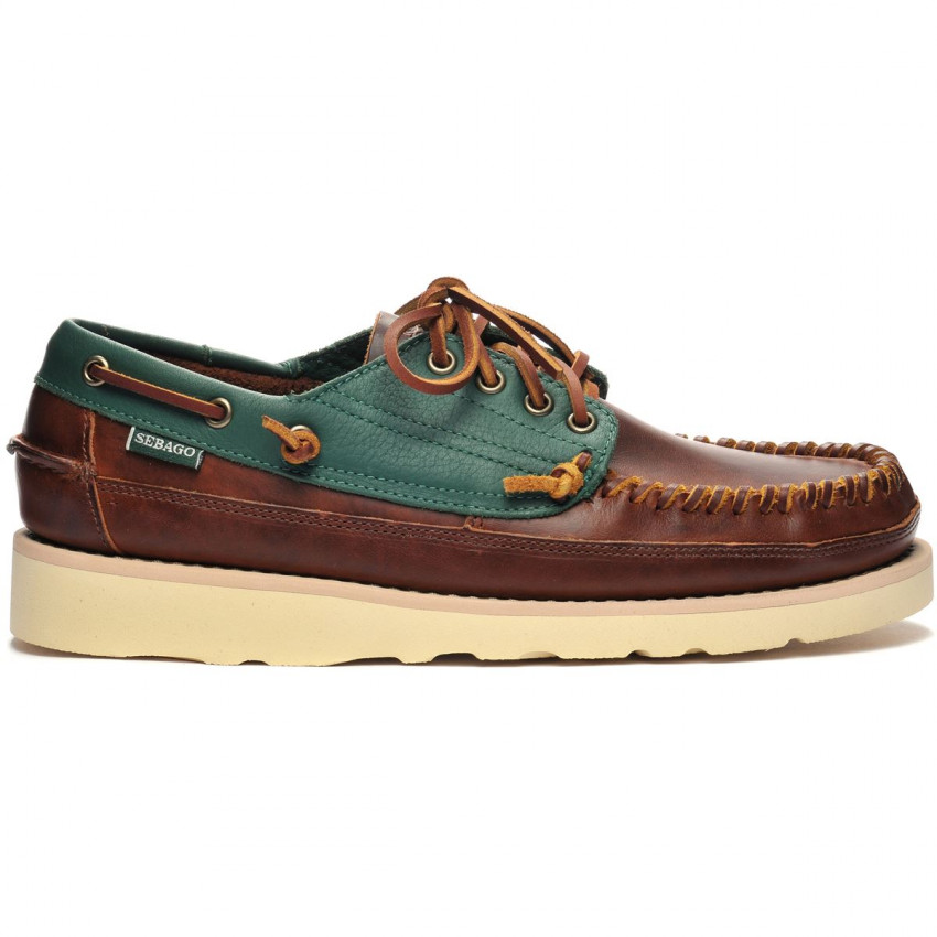 SENECA BROWN GREEN PINE-Mocassin bicolore en cuir pour homme