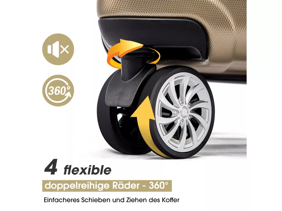 Bagage à main à coque rigide, valise avec serrure TSA et roue universelle, extensible, poignée latérale, ensemble 3 pièces