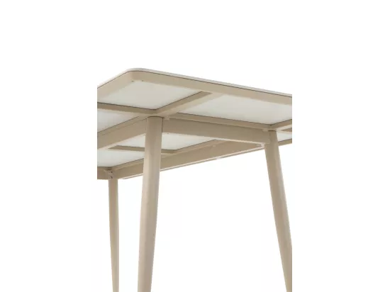 Table rectangulaire en aluminium avec plateau en céramique travertin