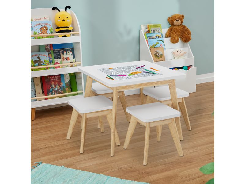 relaxdays Kindersitzgruppe MDF / Bambus, 5-teilig Sitzgarnitur für das Kinderzimmer