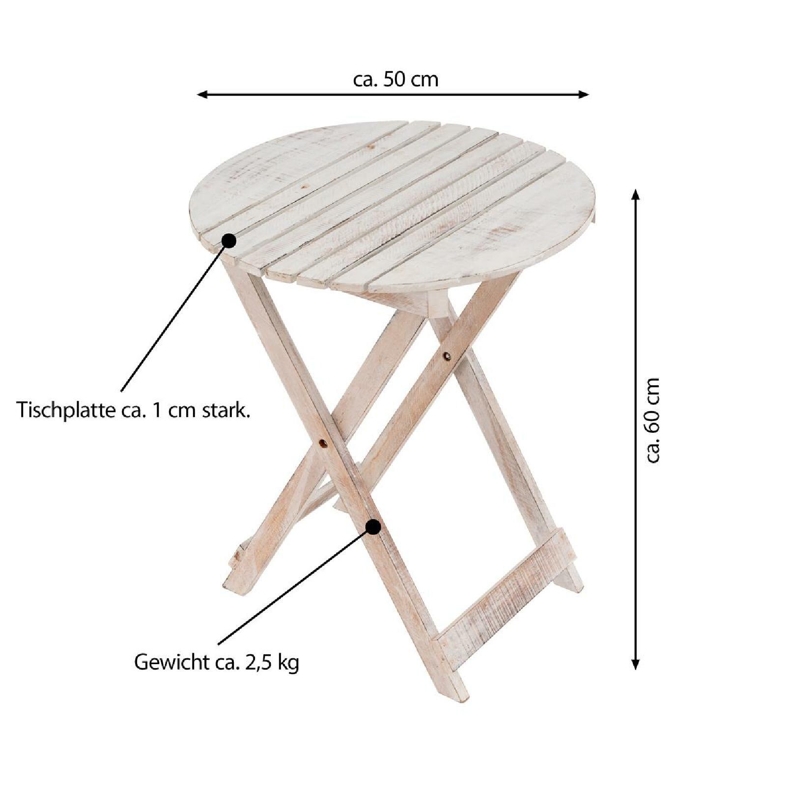 VCM Klapptisch Gartentisch Beistelltisch klappbar Holz geflammt rund Ø 50cm