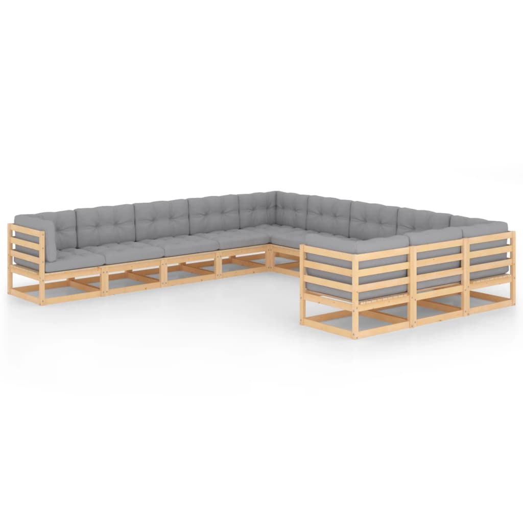 Salon de jardin meuble d'extérieur ensemble de mobilier 11 pièces avec coussins bois de pin massif