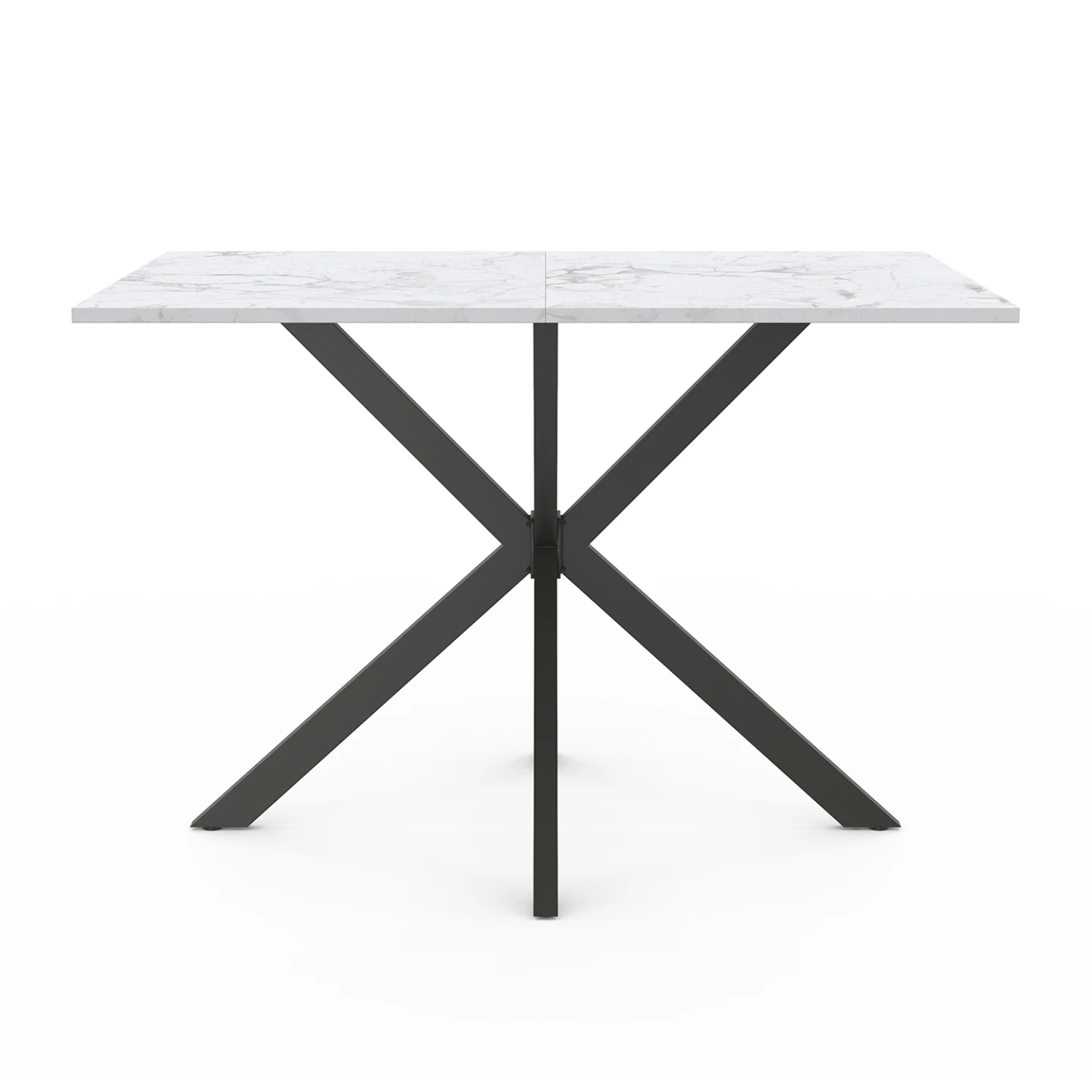 Table à manger rectangle ALIX 6 personnes pied araignée noir et plateau effet marbre blanc ALASKA 110 cm