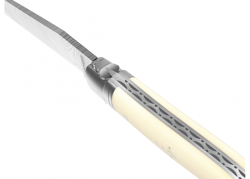 Couteau Laguiole collection damas avec un manche en ivoire de mammouth et 2 mitres en acier inoxydable