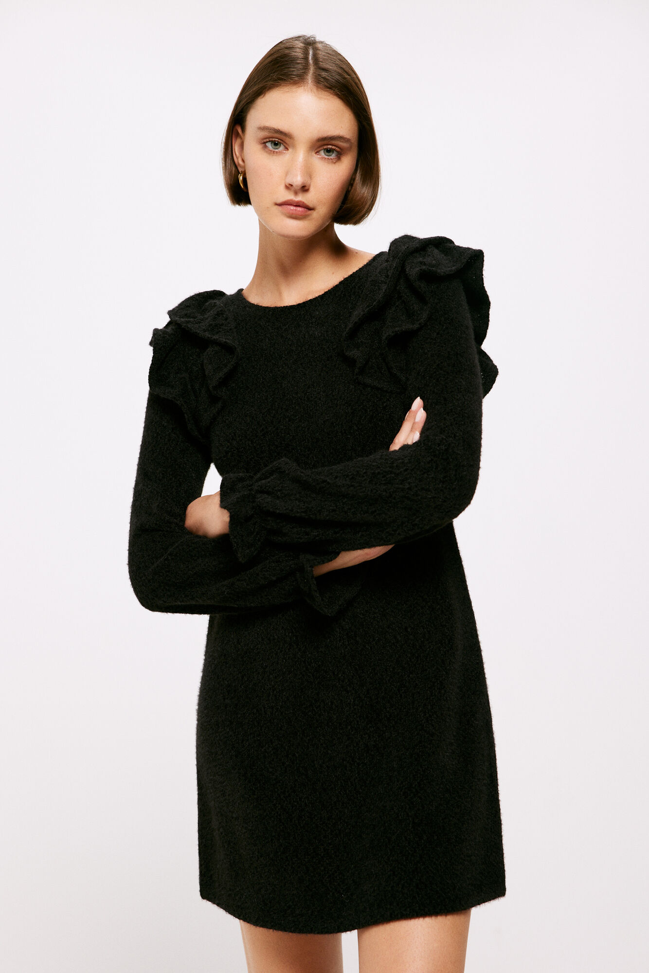 Vestido curto com babados duplos