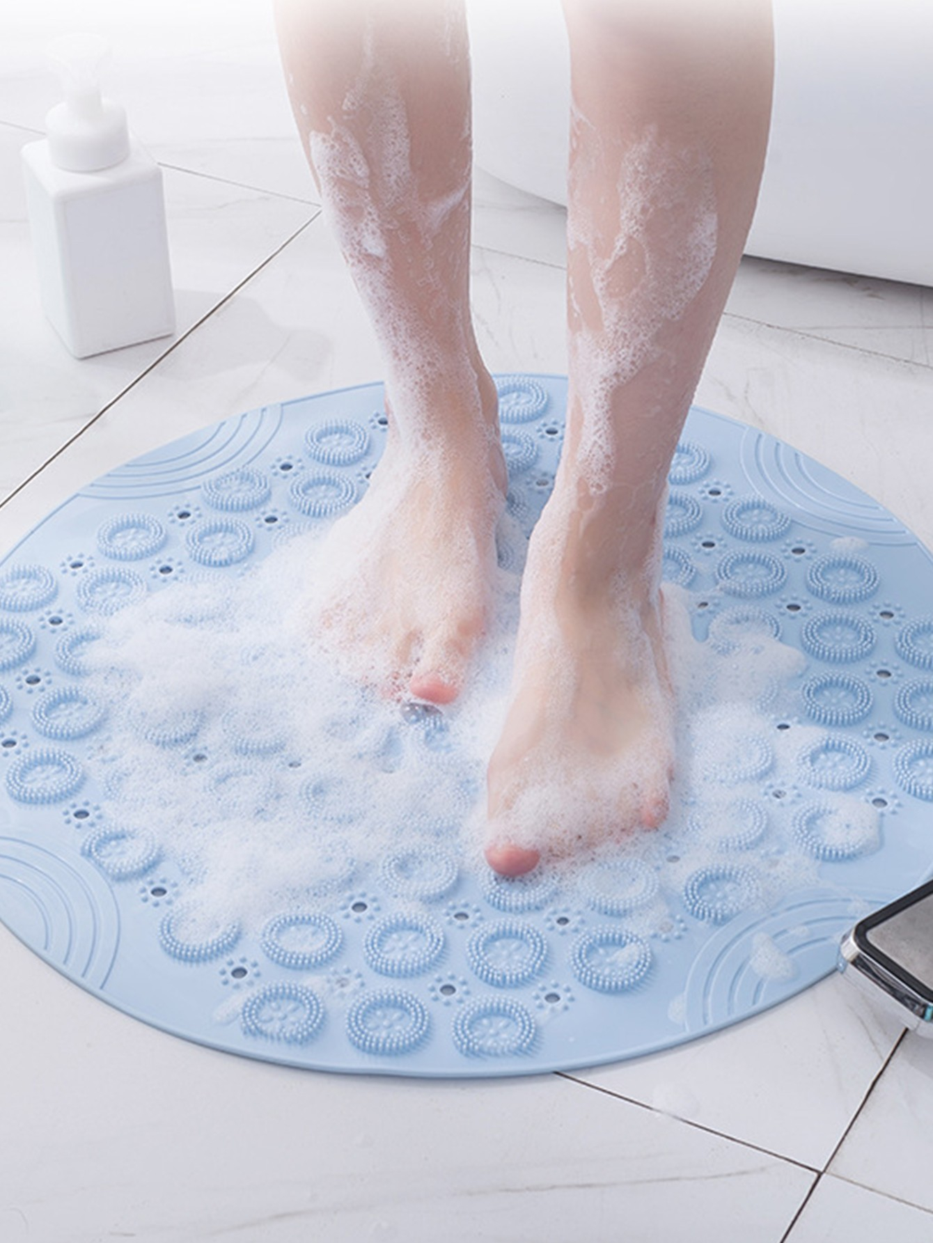 (Ø55cm) Massage Anti-Rutsch Dusch Matte Badewannen Einlage mit Saugnäpfen - Blau