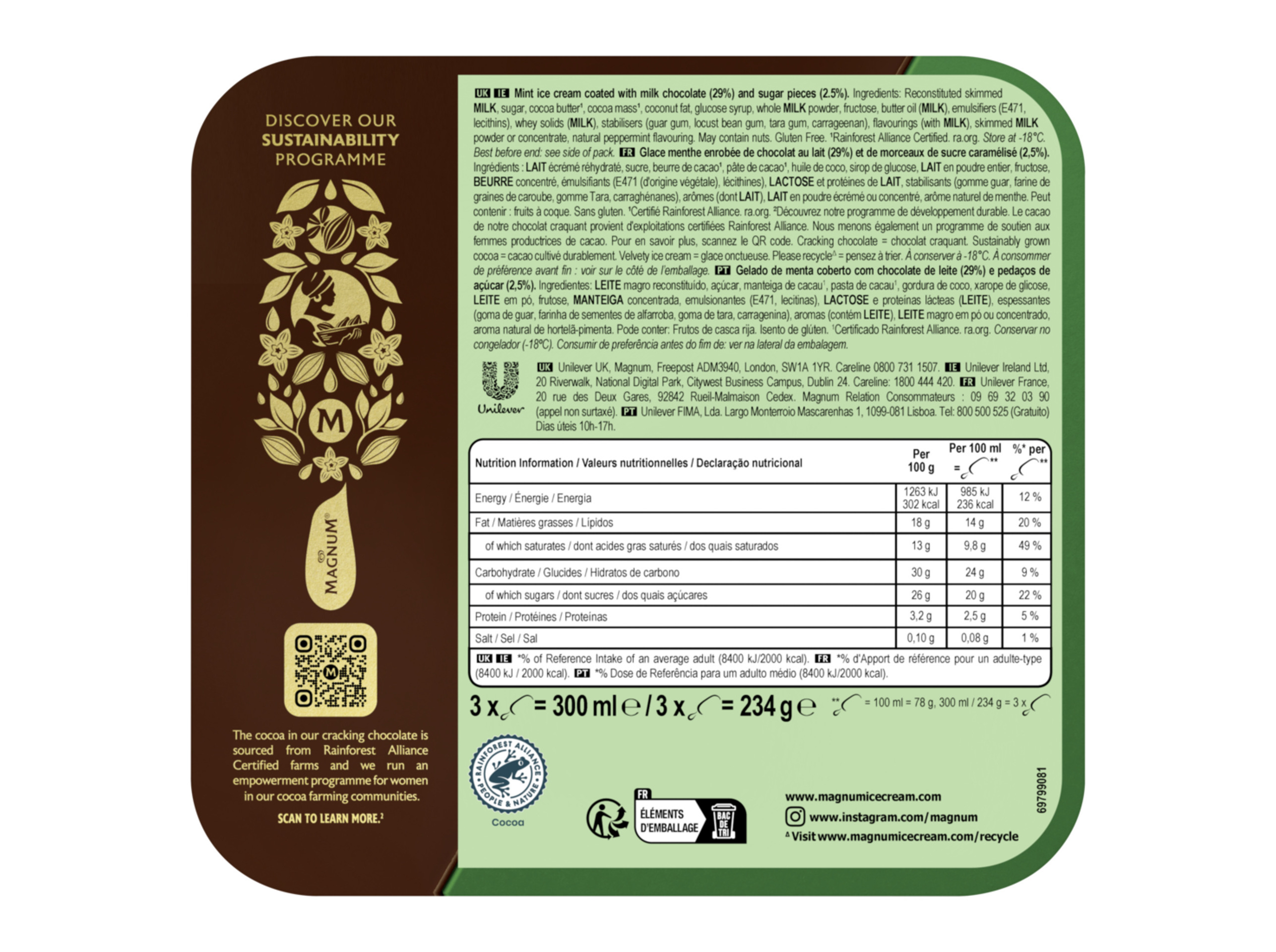 GELADO MAGNUM MENTA 3X100 ML