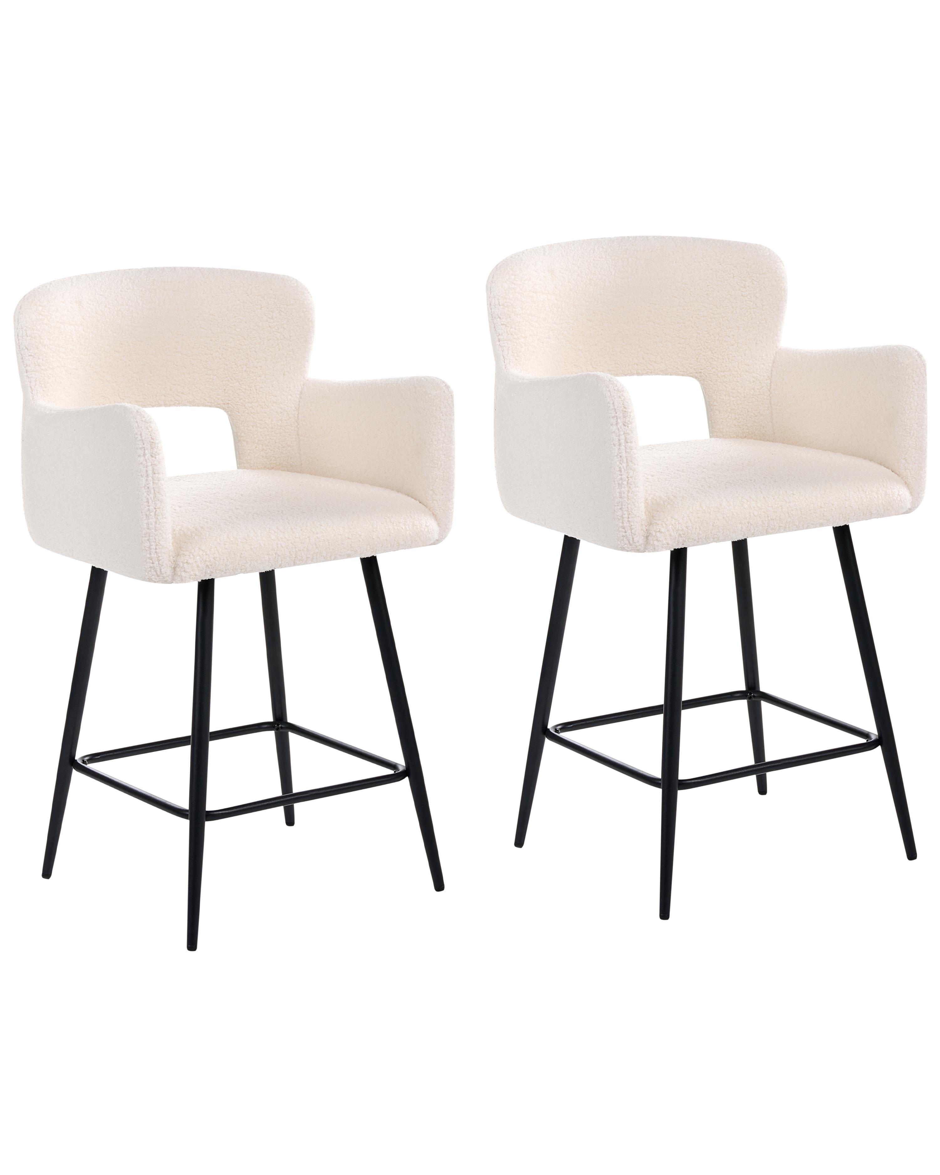 Set van 2 barstoelen SANILAC Bouclé Gebroken wit