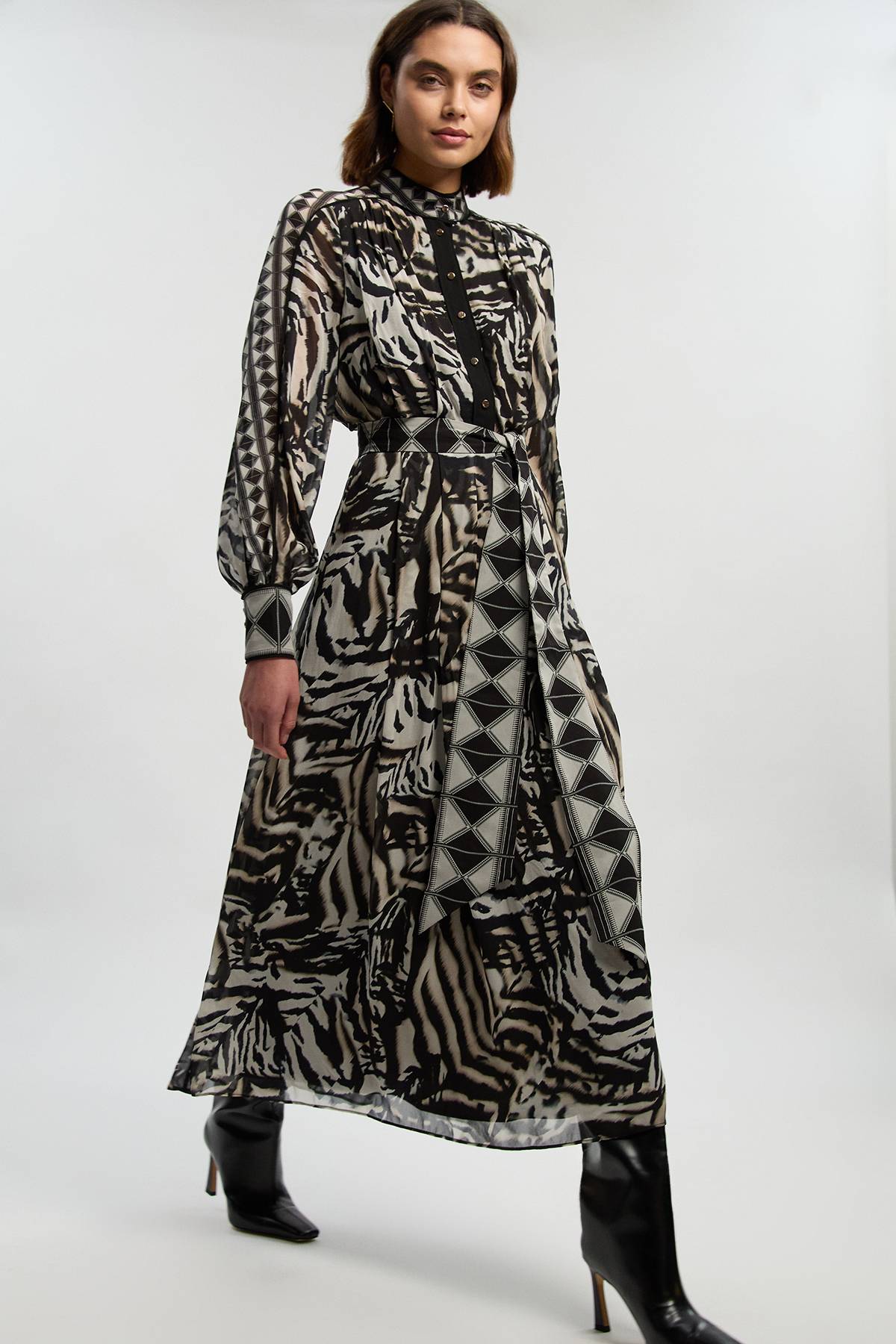 KarenMillen Robe Maxi Longue Ceinturée En Georgette De Viscose Tissée À Imprimé Animal