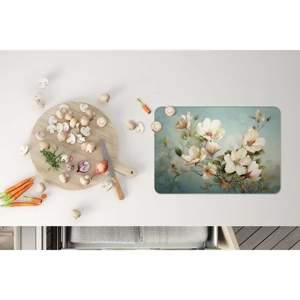 MuchoWow Placemat (6stuks) 45x30cm Bloemen Wit Natuur Vintage