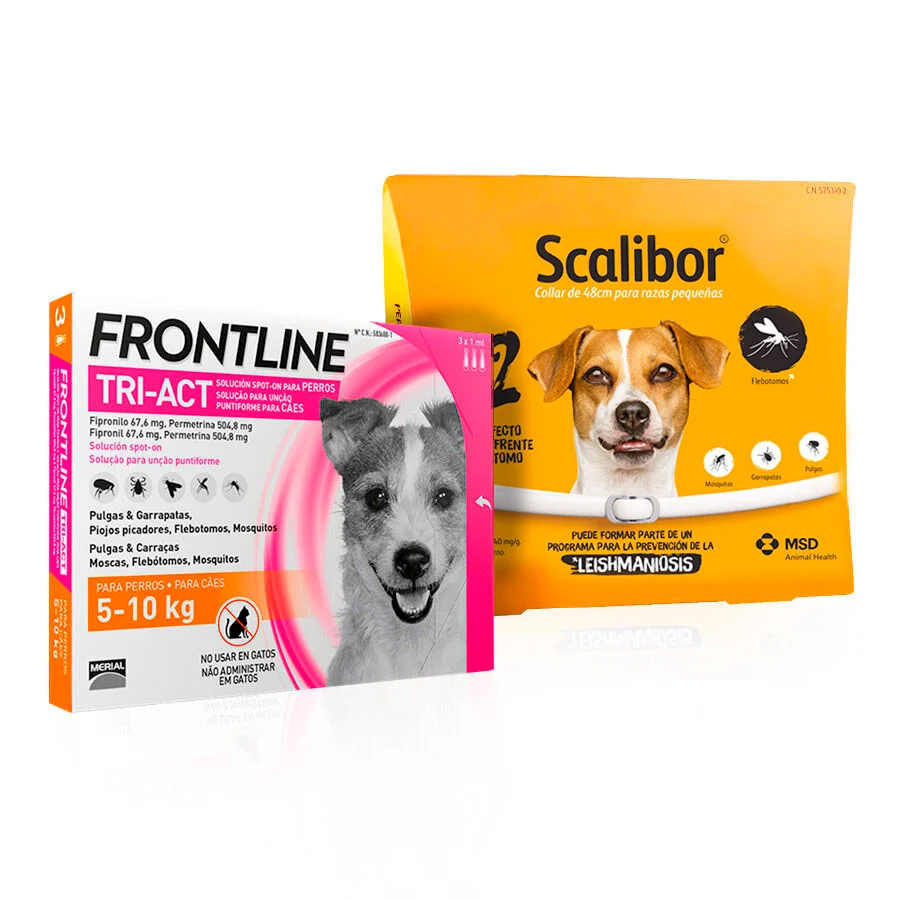 Coleira antiparasitária Scalibor 48 cm + pipetas Frontline Tri-Act para cães de porte médio