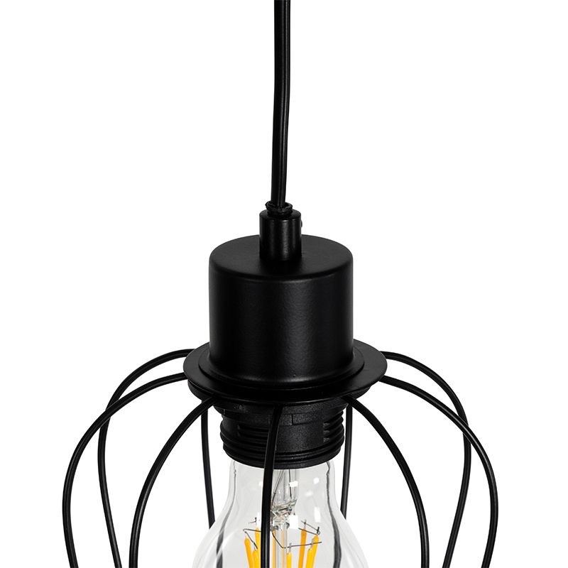 Landelijke vloerlamp zwart met hout 2-lichts - Stronk