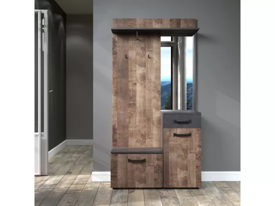 Ensemble meuble d'entrée avec miroir bois et gris avec miroir Kamelia