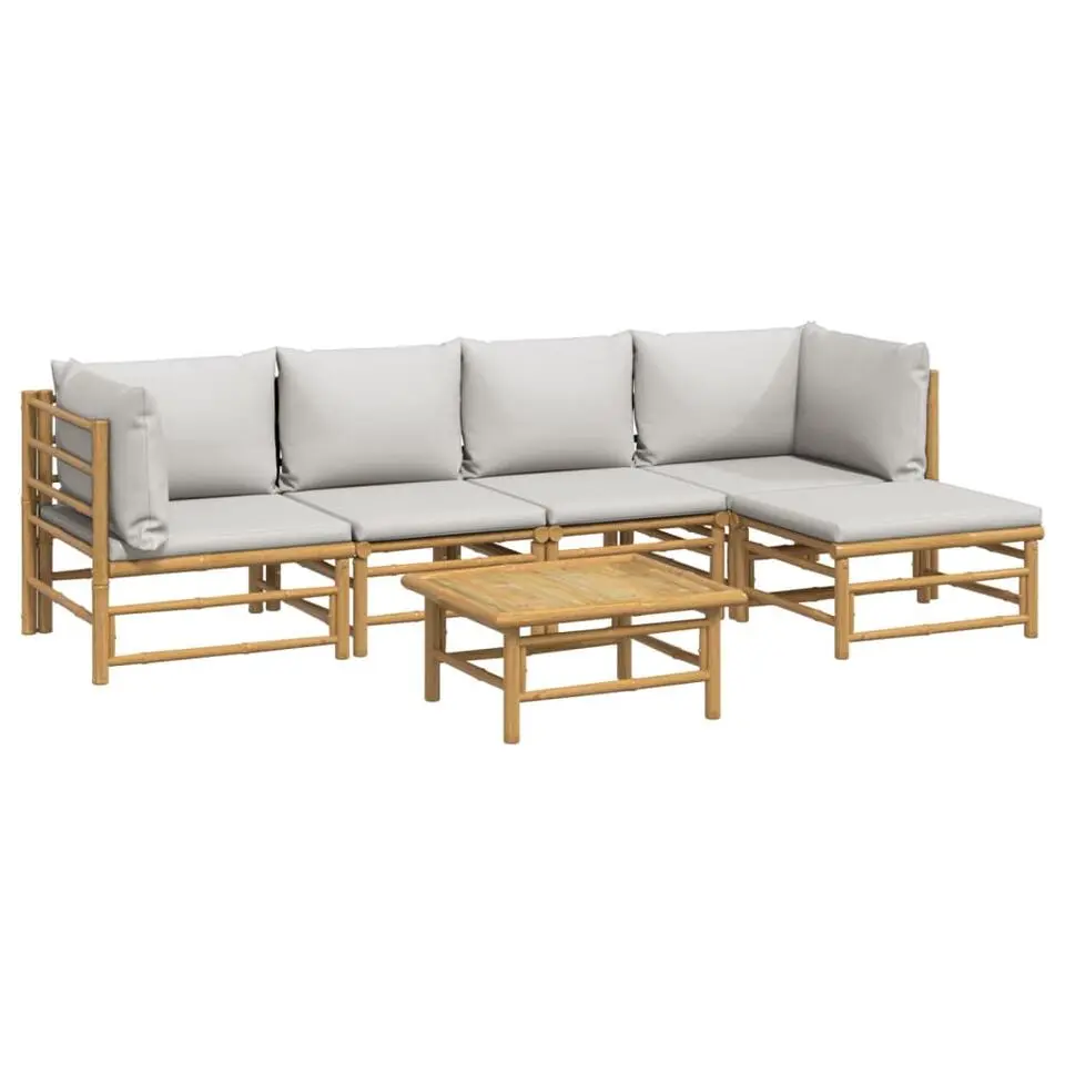 vidaXL - Loungeset - Lichtgrijs - Bamboe - 6 stuks - Met kussens