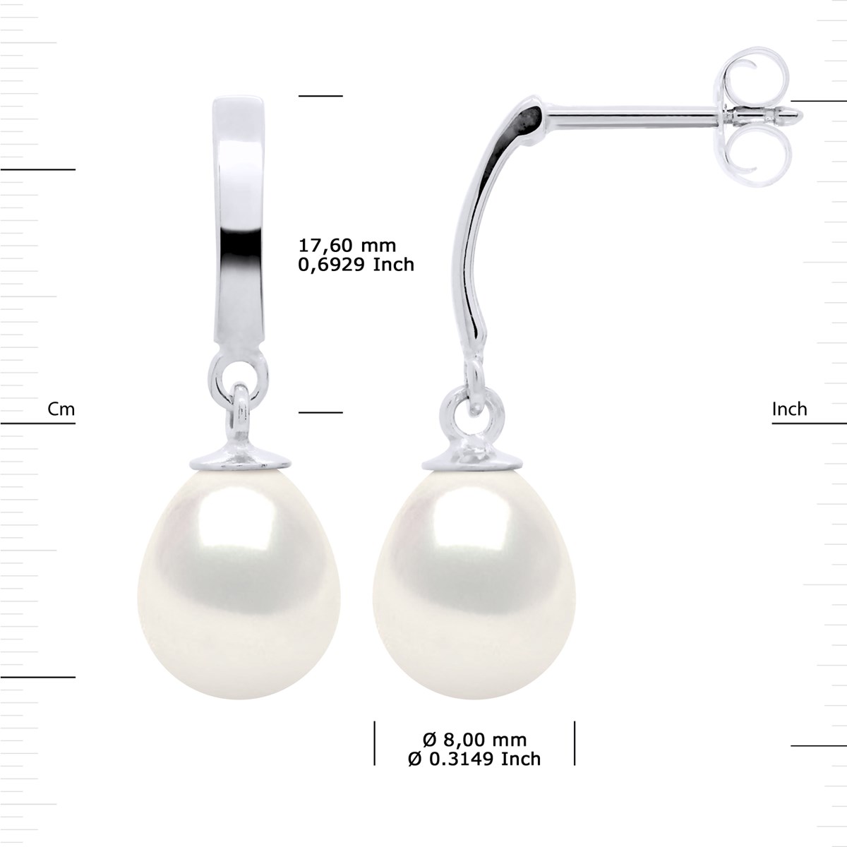 STELLA - Boucles d'Oreilles Perles d'Eau Douce 8-9 mm Blanches Or Blanc