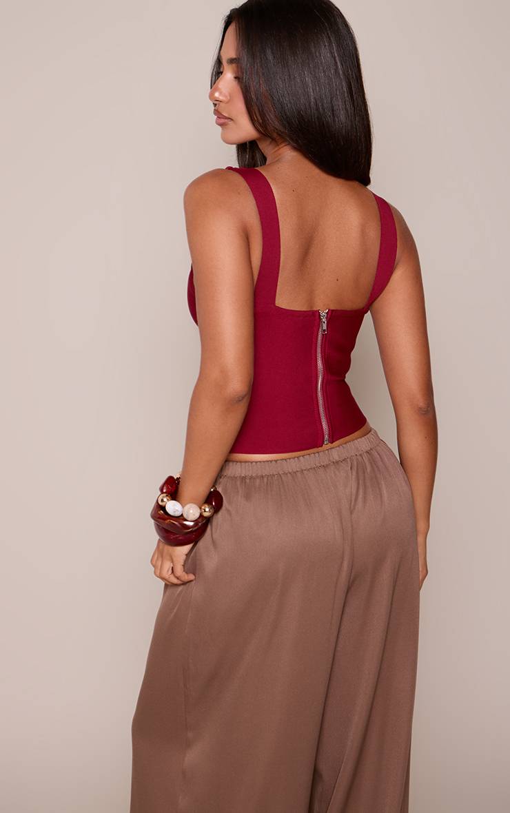 Rouge Foncé Top Ajusté Sans Manches Col V Bandage Petite