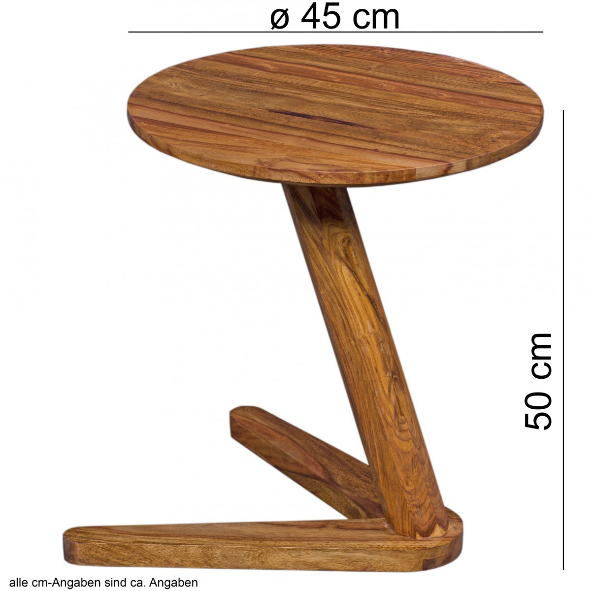 Beistelltisch - rund - braun gebeizt - Sheesham massiv - 45 cm breit