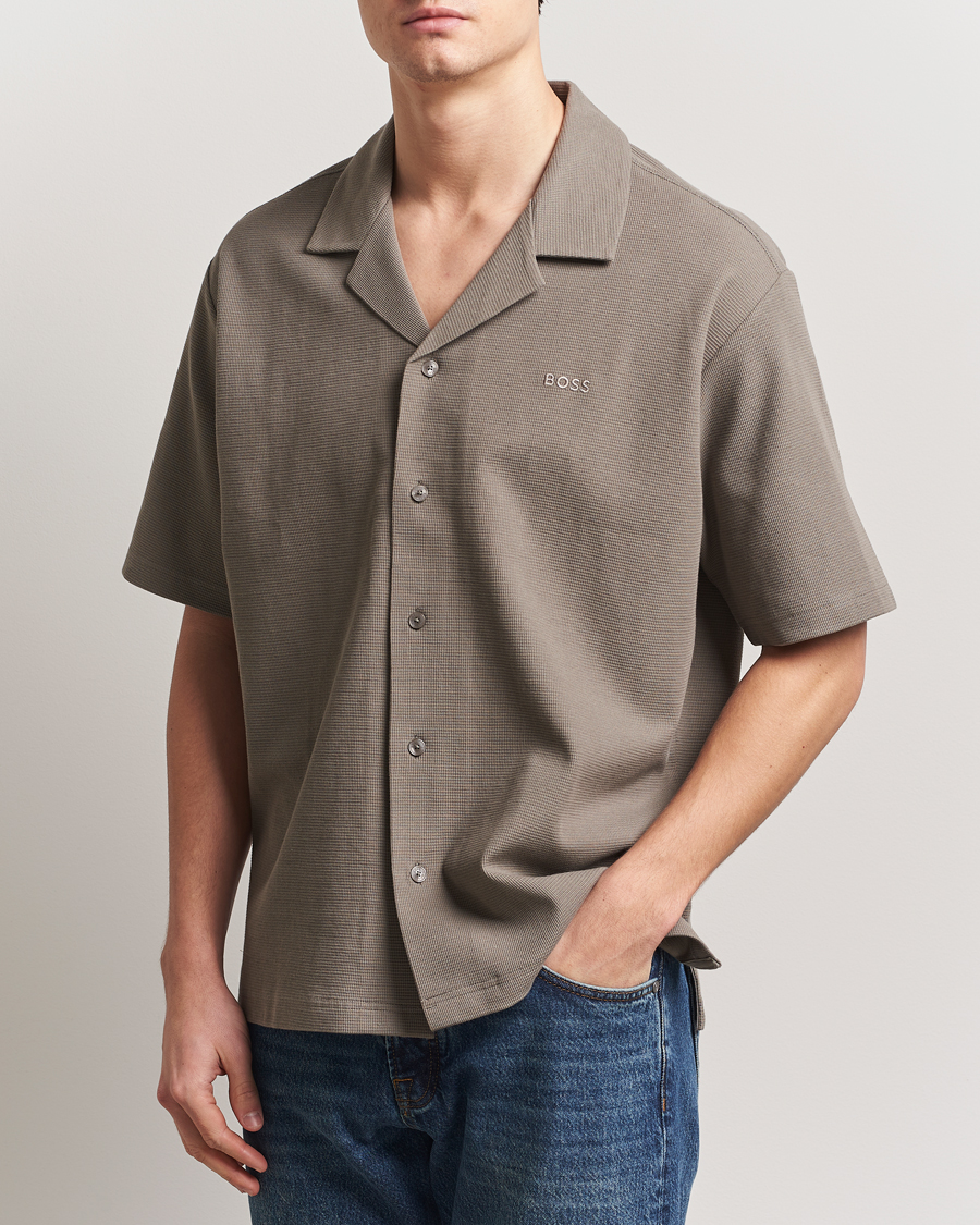 BOSS ORANGE Waffle Short Sleeve Shirt Open Beige