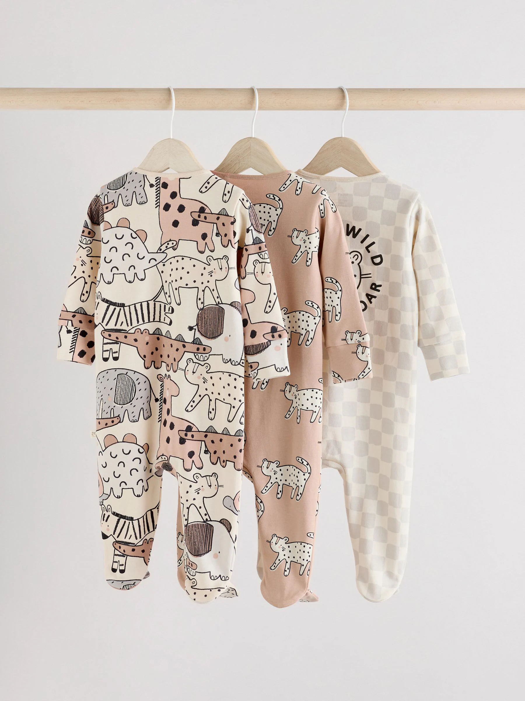 Bruin/crèmekleurig - Verpakking van 3 babypyjama's met tweewegrits (0-2jr)