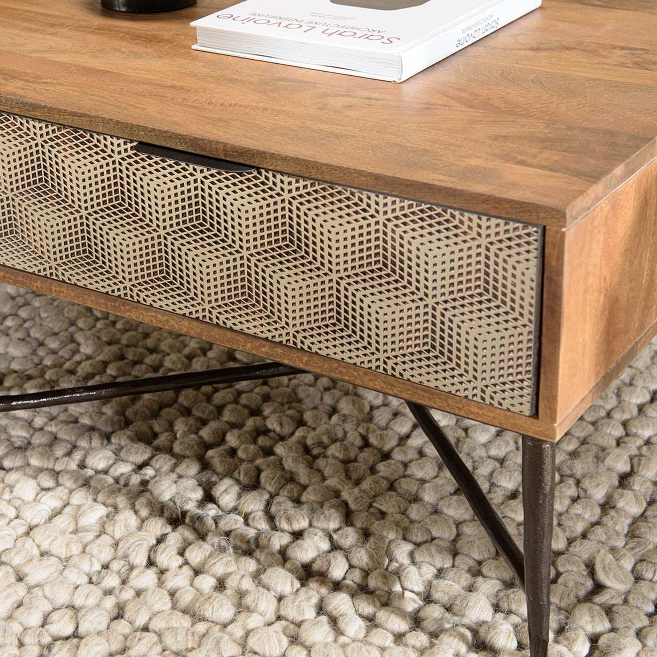 Macabane Table basse en bois de manguier 2 tiroirs Alix marron - 128x65x46 cm