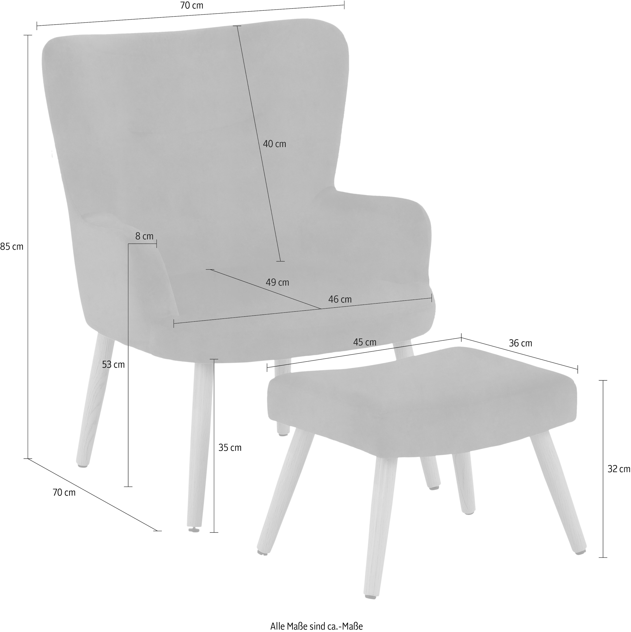 Home affaire Sessel »Levent, Ohrensessel mit Hocker,« in unterschiedlichen Bezugsqualitäten, Sitzhöhe 40 cm