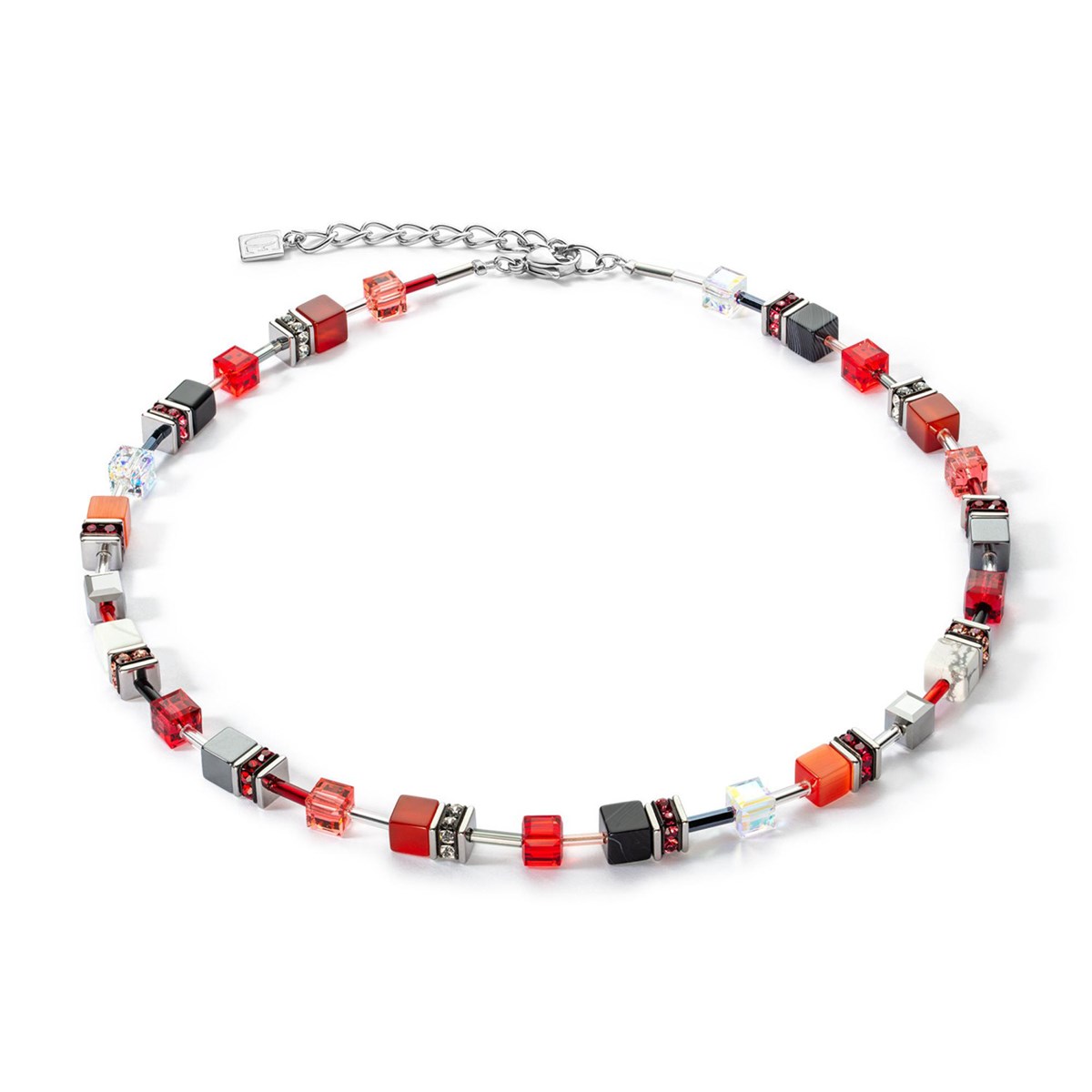 Collier Coeur de Lion Géocubes rouge et marbre