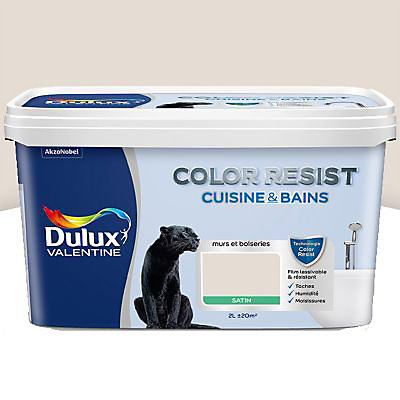 Peinture cuisine et salle de bains Dulux Valentine Color Resist lin clair satin 2L