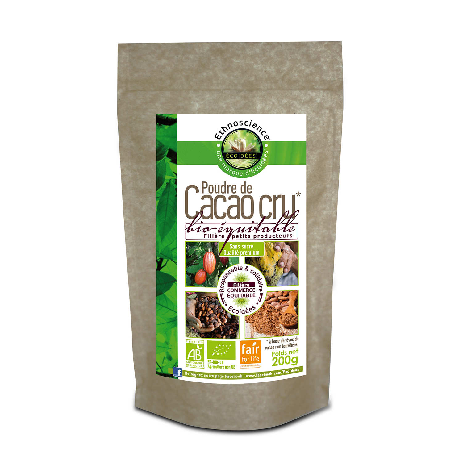 Poudre de cacao cru sans sucre bio - Ethnoscience