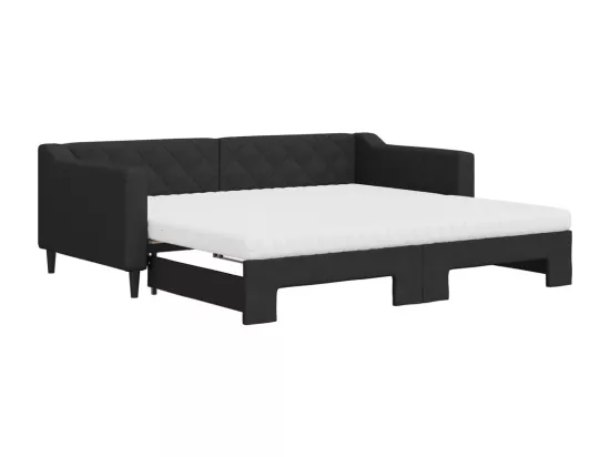 Lit de jour avec gigogne et matelas noir 90x190 cm tissu