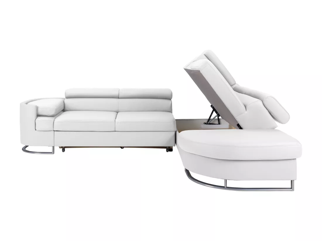 Canapé d'angle droit convertible en simili blanc MYSEN II