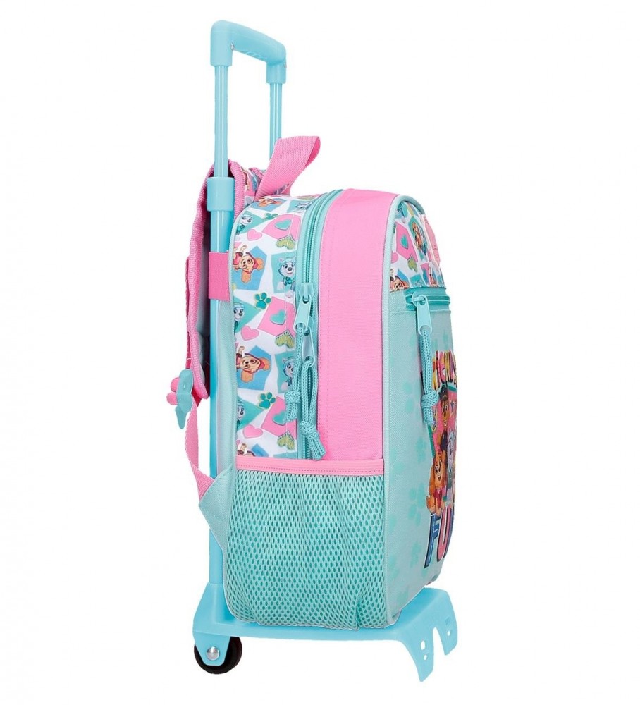 Mochila pré-escolar Joumma Bags Paw Patrol Friendship Fun 28cm com rodinhas turquesa