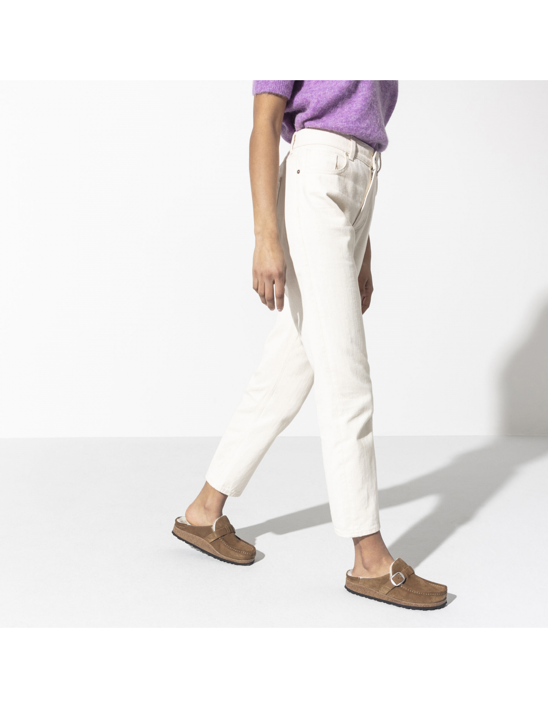birkenstock sabots fourrés femme buckley suede shearling daim marron