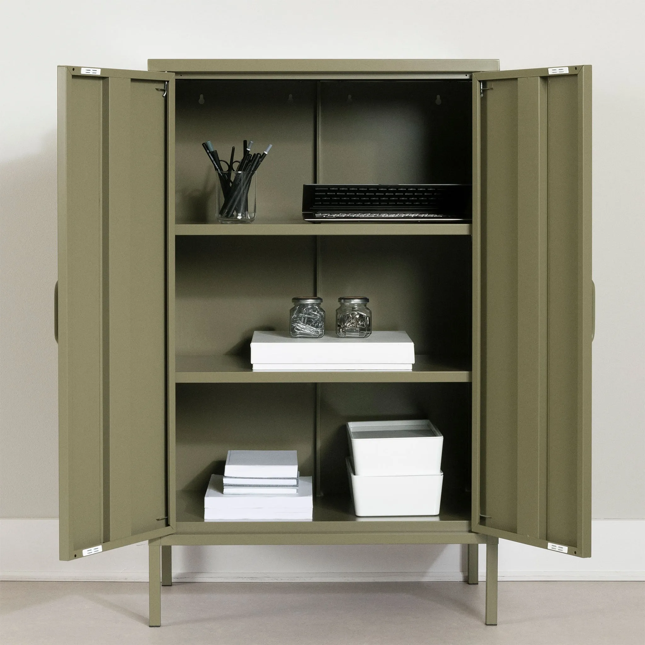 South Shore Meuble de rangement avec 2 portes en métal - Crea Vert olive
