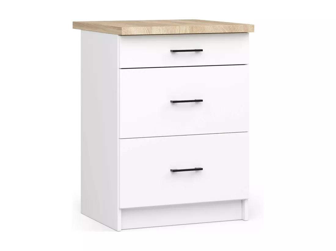 Armoires de cuisine basse AKORD S60 OLIWIA Blanc 60 cm 3 tiroirs façade Blanche 60x46x85 cm