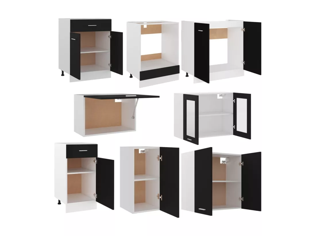 Ensemble de meubles de cuisine 8 pcs Noir Aggloméré