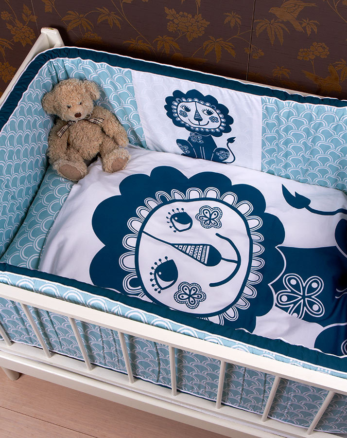 Baby-Bettwäsche SOULMATE LION (70x100/40x45) in blau/weiß