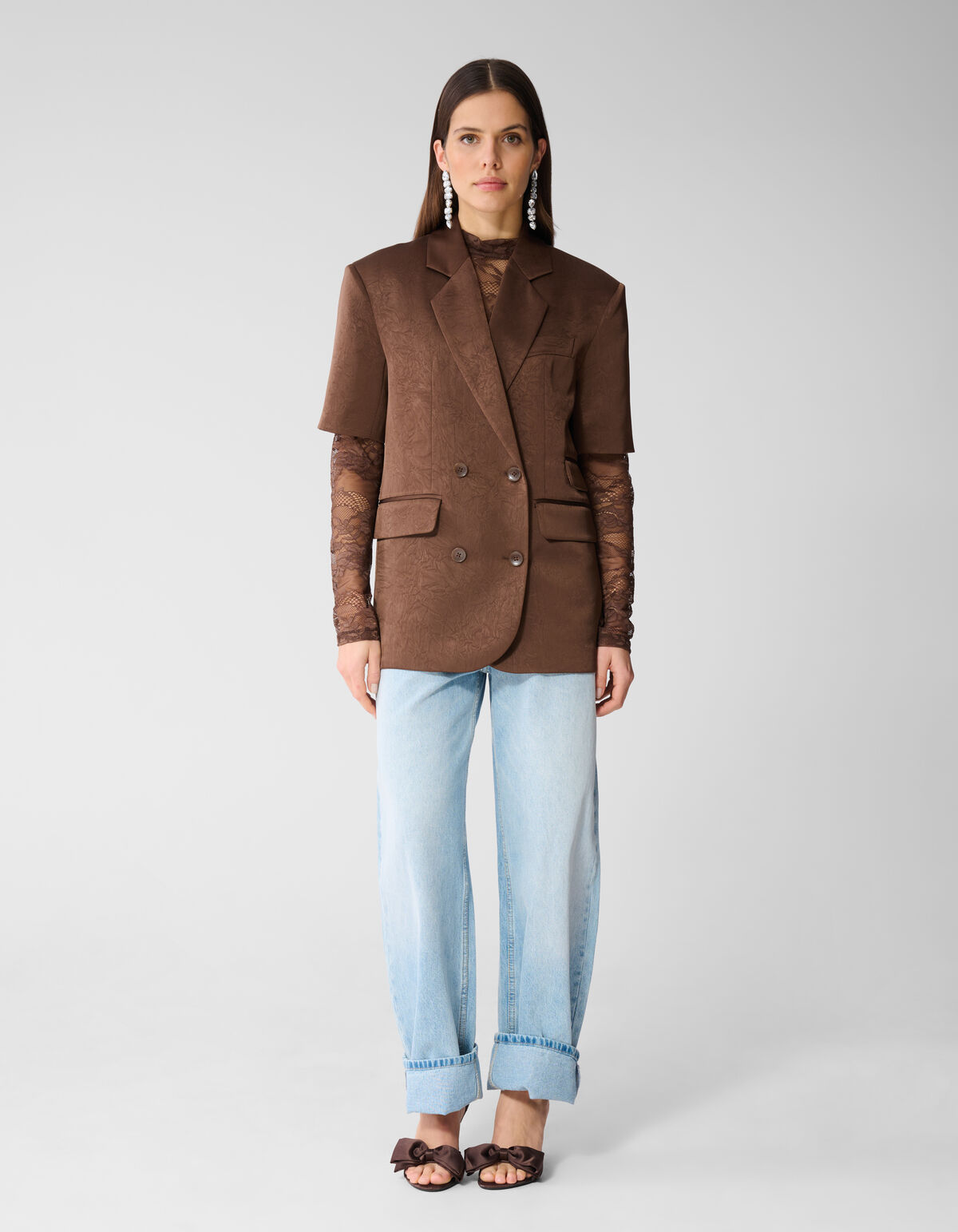 Short Sleeve Blazer Donkerbruin