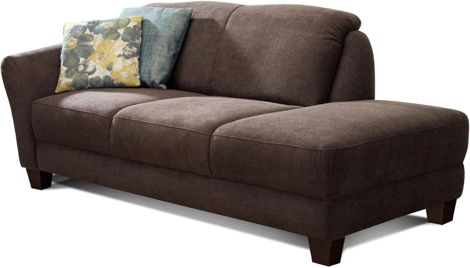 CAVADORE Recamiere Gootlaand / Große Recamiere im Landhausstil / Mit Federkern-Polsterung / Armteil links / 194 x 91 x 84 / Espresso / Füße: Buche antik