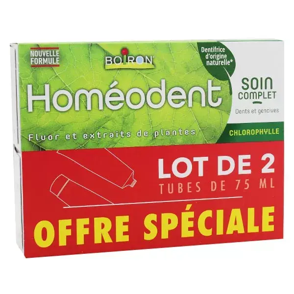 Pasta de dentes Boiron Homéodent Complete Care com clorofila, embalagem com 2 unidades de 75ml