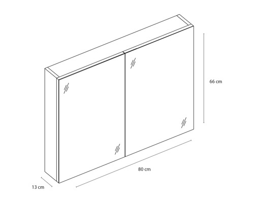 Differnz Somero spiegelkast, 80 x 13 x 66 cm, wit hoogglans, 2-deurs