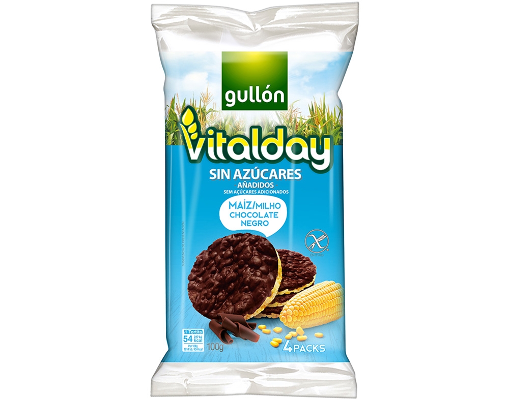 TORTITAS GULLON VITALDAY MILHO CHOCOLATE SEM AÇÚCAR 100G
