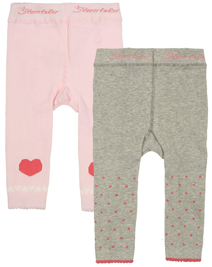 Leggings HERZEN & TUPFEN 2er-Pack in grau melange/rosa